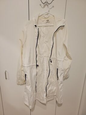 Fila White Hooded Trench Coat with Black Trim